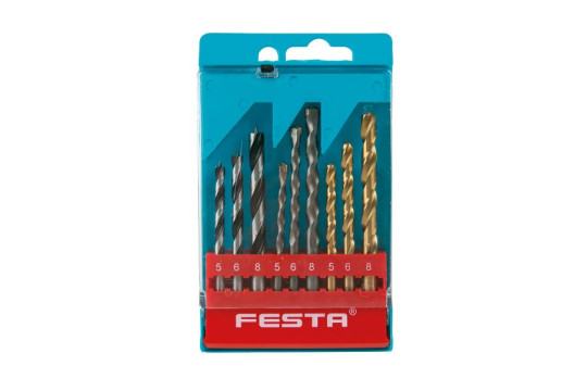 FESTA vegyes fúrószár készlet fémhez, fához és falhoz, 9 részes (5, 6, 8 mm)