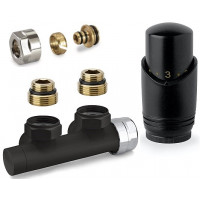 Set pro radiátory, termostatický rohový ventil H s hlavicí M30x1,5, svěrné šroubení, pro PEX-AL-PEX, středové připojení, černá mat Set pro radiátory, termostatický rohový ventil H s hlavicí M30x1,5, svěrné šroubení, pro PEX-AL-PEX, středové připojení, černá mat