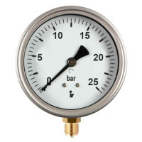 Manometr (tlakoměr) d50mm 0-25 BAR SPODNÍ vývod 1/4" - voda, vzduch Manometr (tlakoměr) d50mm 0-25 BAR SPODNÍ vývod 1/4" - voda, vzduch