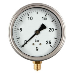 Manometr (tlakoměr) d50mm 0-25 BAR SPODNÍ vývod 1/4" - voda, vzduch
