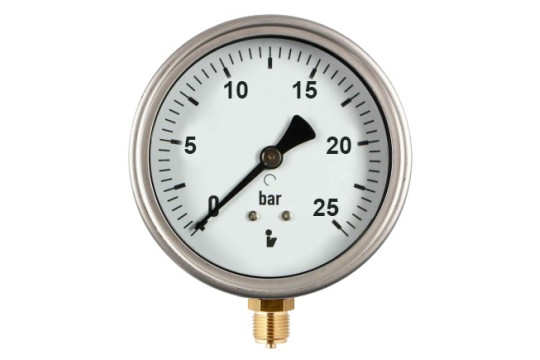 Manometr (tlakoměr) d50mm 0-25 BAR SPODNÍ vývod 1/4" - voda, vzduch