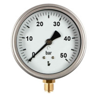 Manometr (tlakoměr) d50mm 0-50 BAR SPODNÍ vývod 1/4" - voda, vzduch Manometr (tlakoměr) d50mm 0-50 BAR SPODNÍ vývod 1/4" - voda, vzduch