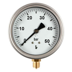 Manometr (tlakoměr) d63mm 0-50 BAR SPODNÍ vývod 1/4" - voda, vzduch