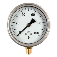 Manometr (tlakoměr) d100mm 0-100 BAR SPODNÍ vývod 1/2" - voda, vzduch Manometr (tlakoměr) d100mm 0-100 BAR SPODNÍ vývod 1/2" - voda, vzduch