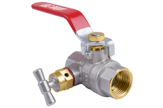 Kulový kohout  FF 1/2" S VYPOUŠTĚNÍM, PN30 Páka, UCPÁVKA, plnoprůtok