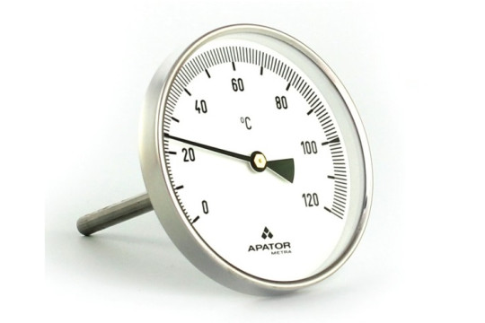 Celonerezový teploměr d100mm se ZADNÍM vývodem 100mm, 0-450°C, bimetalový 