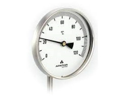 Celonerezový teploměr d60mm se SPODNÍM vývodem 100mm, 0-120°C, bimetalový 