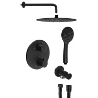 Podomítkový sprchový set s termostatickou baterií, box, 2 výstupy, černá mat Podomítkový sprchový set s termostatickou baterií, box, 2 výstupy, černá mat