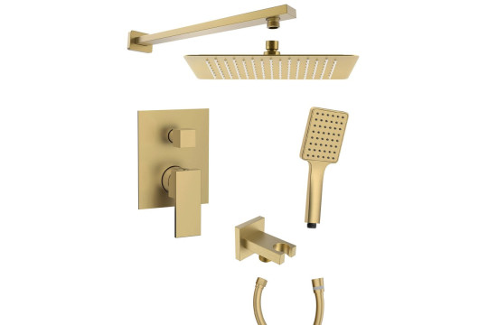 CUBEMIX podomítkový sprchový set s pákovou baterií, 2 výstupy, vyústění, zlato mat CUBEMIX podomítkový sprchový set s pákovou baterií, 2 výstupy, vyústění, zlato mat