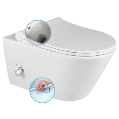 AVVA závěsná WC mísa Rimless, integrovaná baterie a bidet. sprška, 35,5x53 cm, bílá AVVA závěsná WC mísa Rimless, integrovaná baterie a bidet. sprška, 35,5x53 cm, bílá