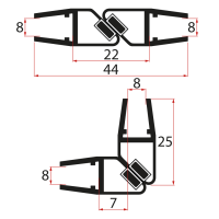 Set magnetických těsnění 45°pro sklo 8/8mm , 2000mm, černá Set magnetických těsnění 45°pro sklo 8/8mm , 2000mm, černá