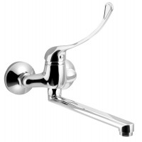 AQUALINE 35 nástěnná baterie rozteč 100 mm, lékařská páka, ramínko ploché, 220 mm, chrom AQUALINE 35 nástěnná baterie rozteč 100 mm, lékařská páka, ramínko ploché, 220 mm, chrom