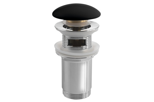 Umyvadlová výpust 5/4“ pro přepad, click-clack, keramická zátka, tl.10-50mm, černá mat Umyvadlová výpust 5/4“ pro přepad, click-clack, keramická zátka, tl.10-50mm, černá mat