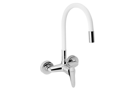 Dřezová baterie s elastickým ramenem 150mm, bílá-chrom Dřezová baterie s elastickým ramenem 150mm, bílá-chrom