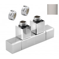 CUBE TWIN připojovací sada ventilů pro středové připojení, rozteč 50 mm, broušený nerez CUBE TWIN připojovací sada ventilů pro středové připojení, rozteč 50 mm, broušený nerez