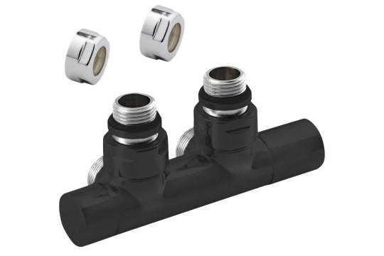 TWIN BLACK připojovací sada ventilů pro středové připojení, rozteč 50mm, černá matná TWIN BLACK připojovací sada ventilů pro středové připojení, rozteč 50mm, černá matná