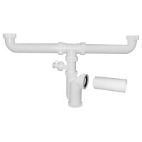 Dřezový sifon s odbočkou 6/4", pro dvojdřez, pračková odbočka, DN50, bílá Dřezový sifon s odbočkou 6/4", pro dvojdřez, pračková odbočka, DN50, bílá