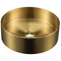 AURUM nerezové umyvadlo na desku, průměr 38 cm, včetně výpusti, tepané, zlato mat AURUM nerezové umyvadlo na desku, průměr 38 cm, včetně výpusti, tepané, zlato mat