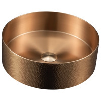 AURUM nerezové umyvadlo na desku, průměr 38 cm, včetně výpusti, tepané, měď mat AURUM nerezové umyvadlo na desku, průměr 38 cm, včetně výpusti, tepané, měď mat
