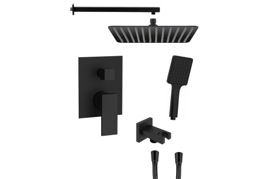 CUBEMIX podomítkový sprchový set s pákovou baterií, 2 výstupy, vyústění, černá mat CUBEMIX podomítkový sprchový set s pákovou baterií, 2 výstupy, vyústění, černá mat